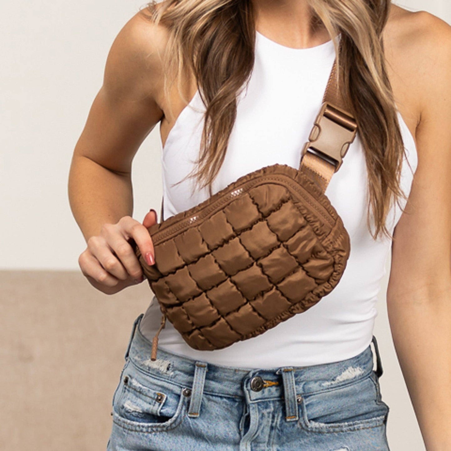Aili's Corner - Evyn Quilted Puffer Sling Crossbody Belt Bum Fanny Waist Bag