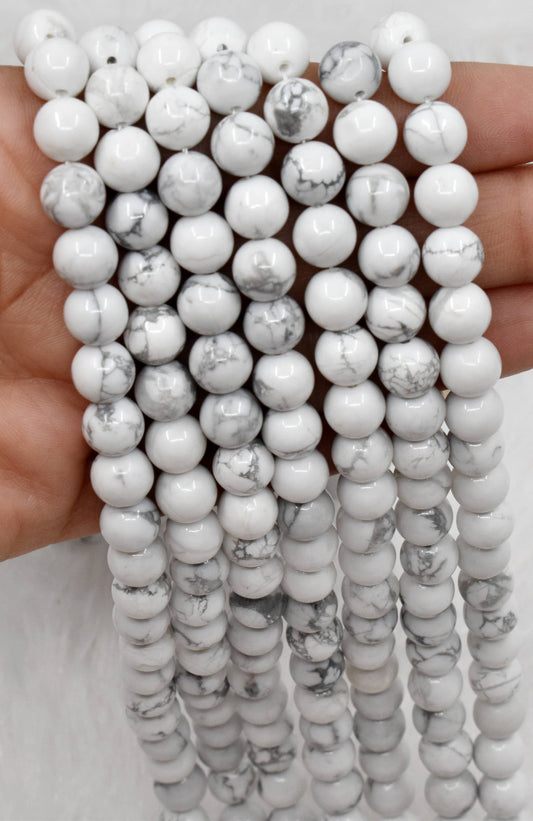 Soothing Crystals - Howlite Round Beads, 4,6,8,10,12,mm Mala for Jewelry Beads