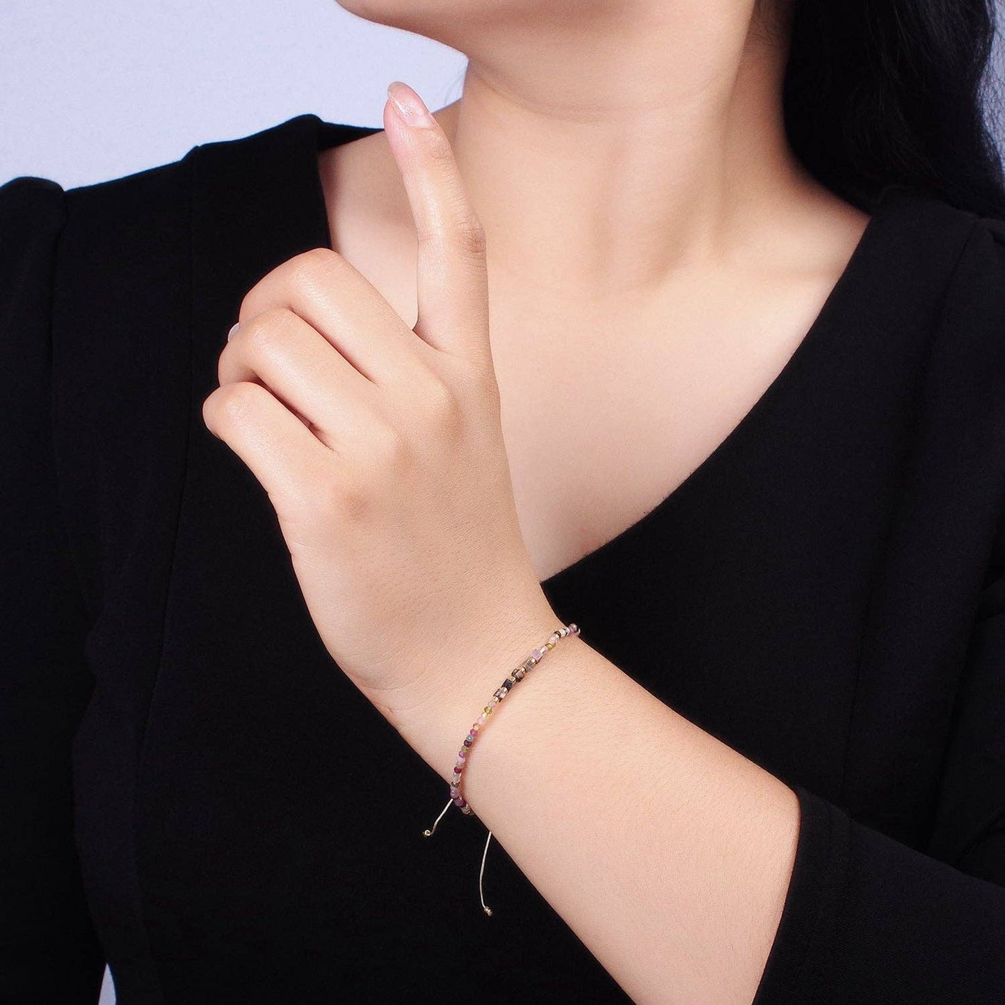 Aim Eternal - 14K Gold Filled Tourmaline Multifaceted Cream Rope Adjustabl