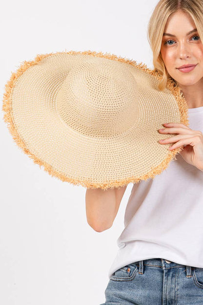 Hana - Frayed Edge Two Tone Floppy Summer Straw Hat
