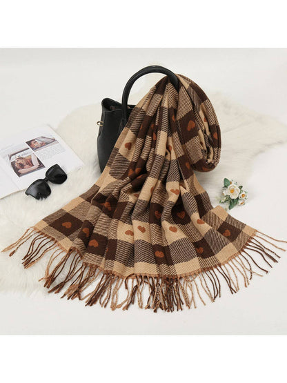 Funkyrel® Atzbranding Limited - Scarvii - Heart Print Plaid Winter Scarf
