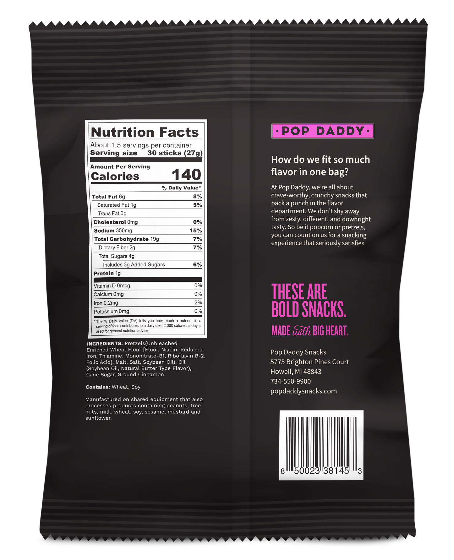 Pop Daddy Snacks - Seasoned Pretzels - 1.5oz - Cinnamon Sugar