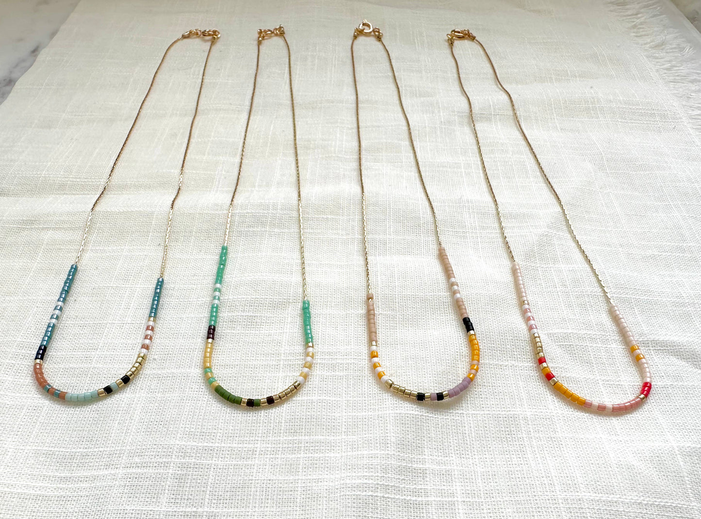 Ocean Breakup - Thin Beaded Necklace - Color Mix Collection