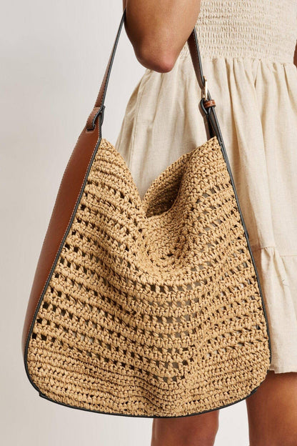 MiMi Wholesale - 36007ML 2 in 1 Savannah Straw Hobo Tote Bag With Pouch