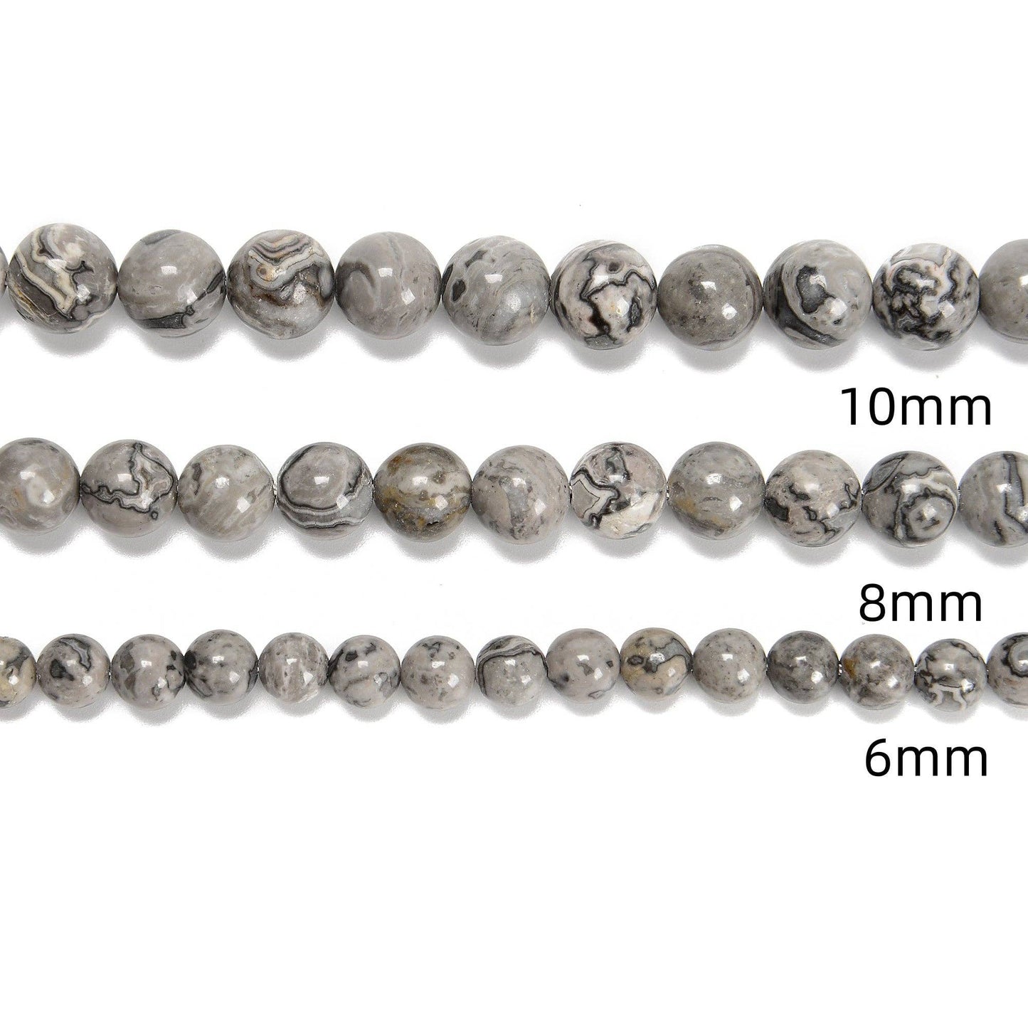 CRCBEADS - Map Jasper Smooth Round Beads 6mm 8mm 10mm 12mm 15.5" Strand
