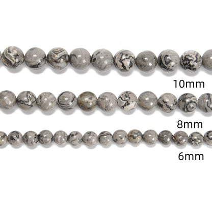 CRCBEADS - Map Jasper Smooth Round Beads 6mm 8mm 10mm 12mm 15.5" Strand