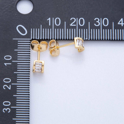 Aim Eternal - 18K Gold Filled Clear Baguette Cube CZ Box Stud Earrings | AI400