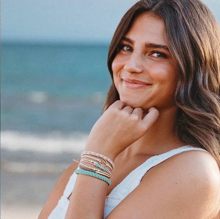 K'lani hair tie bracelets - "Reflect" Gold Wave with Beachy Neutrals Hair Tie Bracelets