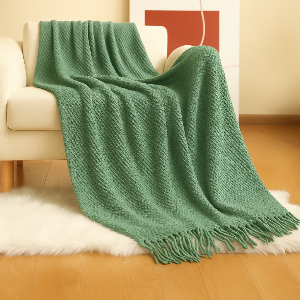 Fennco Styles - Knit Textured 50x60 Inch Throw Blanket with Fringe