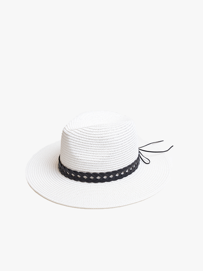 Jen & Co. - HAT2497 Mary Straw Fedora w/ Leather Chain Band