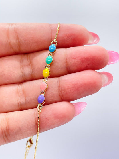 Milie Jewels - 18k Gold Filled Box Chain Anklet with Pastel Colored Enamel