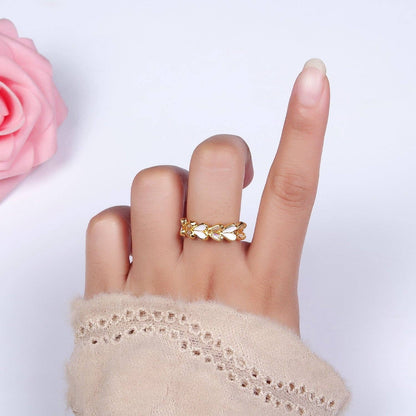 Aim Eternal - 14K Gold Filled White Enamel Baguette Heart Lined Ring | O1172