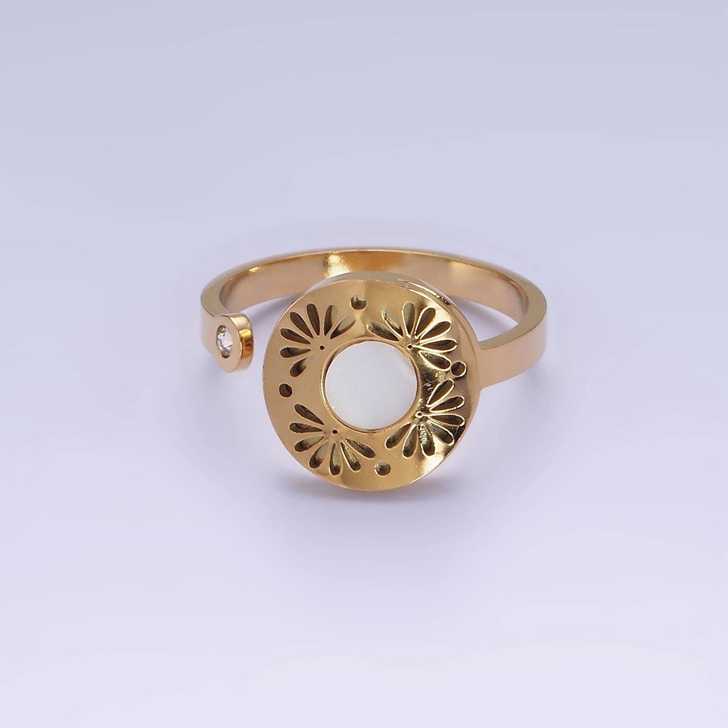 Aim Eternal - Stainless Steel Shell Open Flower Petal Filigree Round Ring