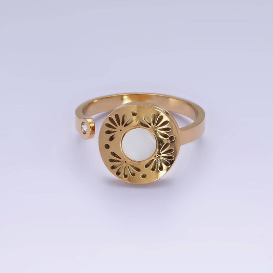 Aim Eternal - Stainless Steel Shell Open Flower Petal Filigree Round Ring