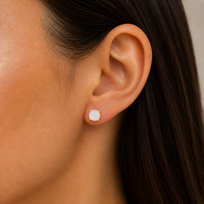 JaxKelly - Round - Mother of Pearl Gemstone - Gold Earrings