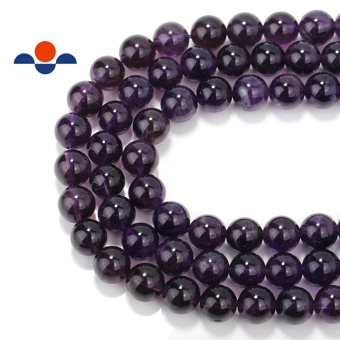 CRCBEADS - Natural Amethyst Smooth Round Beads 4mm 6mm 8mm 10mm 12mm Approx 15.5" Strand