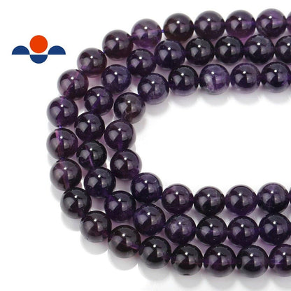 CRCBEADS - Natural Amethyst Smooth Round Beads 4mm 6mm 8mm 10mm 12mm Approx 15.5" Strand