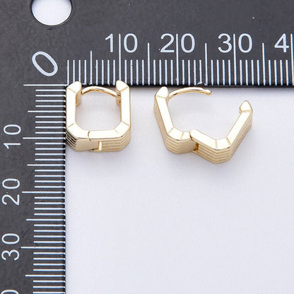 Aim Eternal - 14K Gold Filled 11mm Lined Ribbed Square Cartilage Huggie Earrings | Earrings-00166