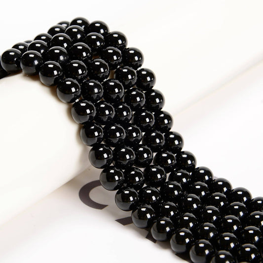 CRCBEADS - Black Onyx Smooth Round Beads 4mm 6mm 8mm 10mm 12mm 14-20mm 15.5" Strand