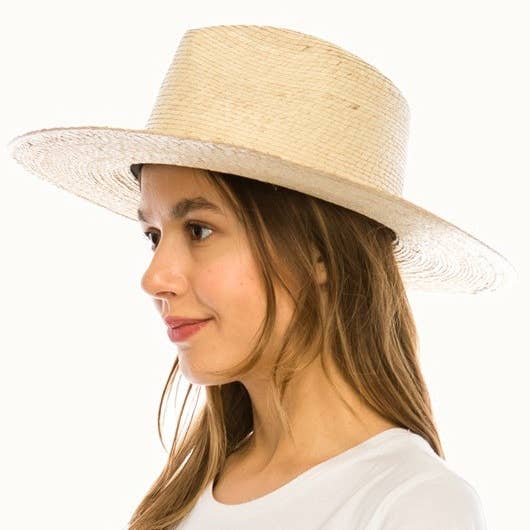 Olive & Pique - Palm Leaf Braid Straw Rancher Hat, UPF 50+