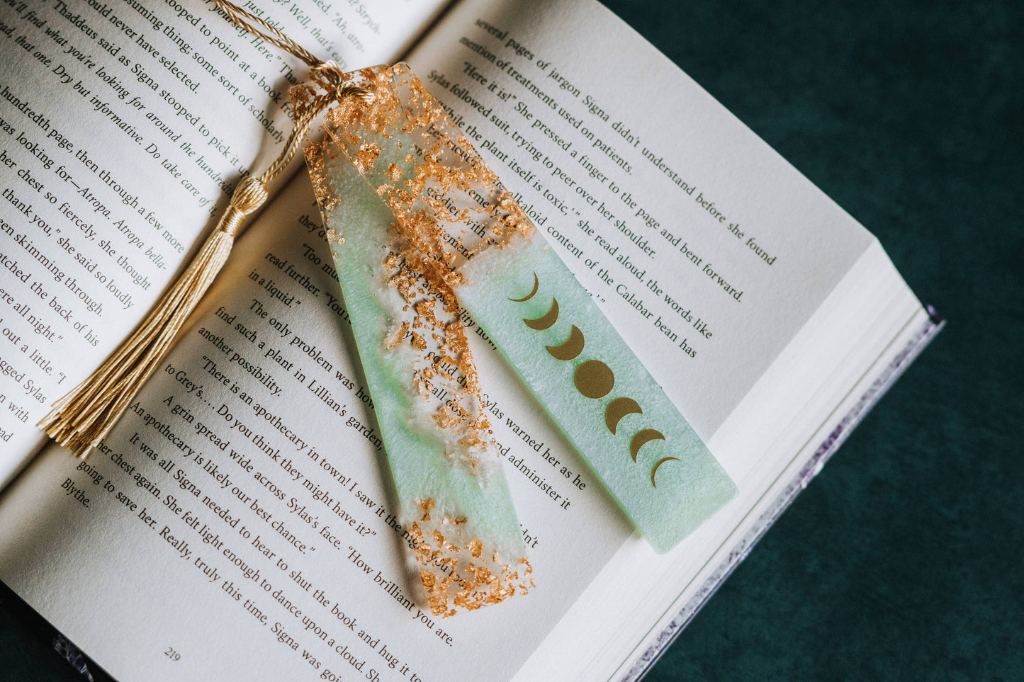 Dège Creative - Sage Green Moon Phases & Geode Bookmark