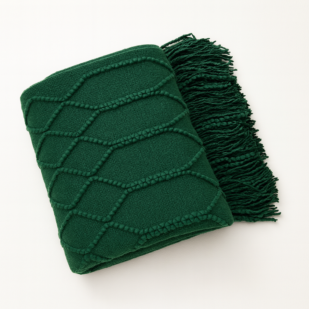 Fennco Styles - Dark Green Rhombus Diamond Knit 50x60 Inch Throw Blanket