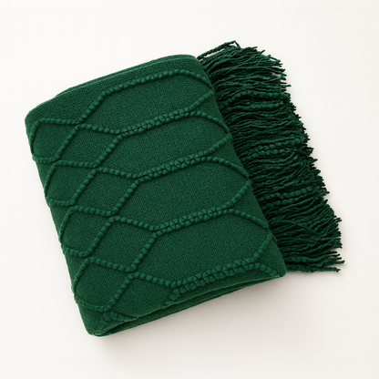 Fennco Styles - Dark Green Rhombus Diamond Knit 50x60 Inch Throw Blanket