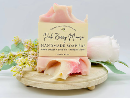 SARATOGA NATURAL BODY CARE LLC - Pink Berry Mimosa Handmade Soap Bar VEGAN COLD PROCESS