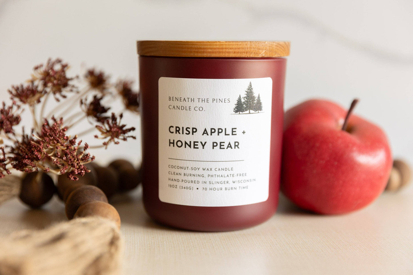 Beneath The Pines Candle Co. - Crisp Apple + Honey Pear: Coconut-Soy Candle