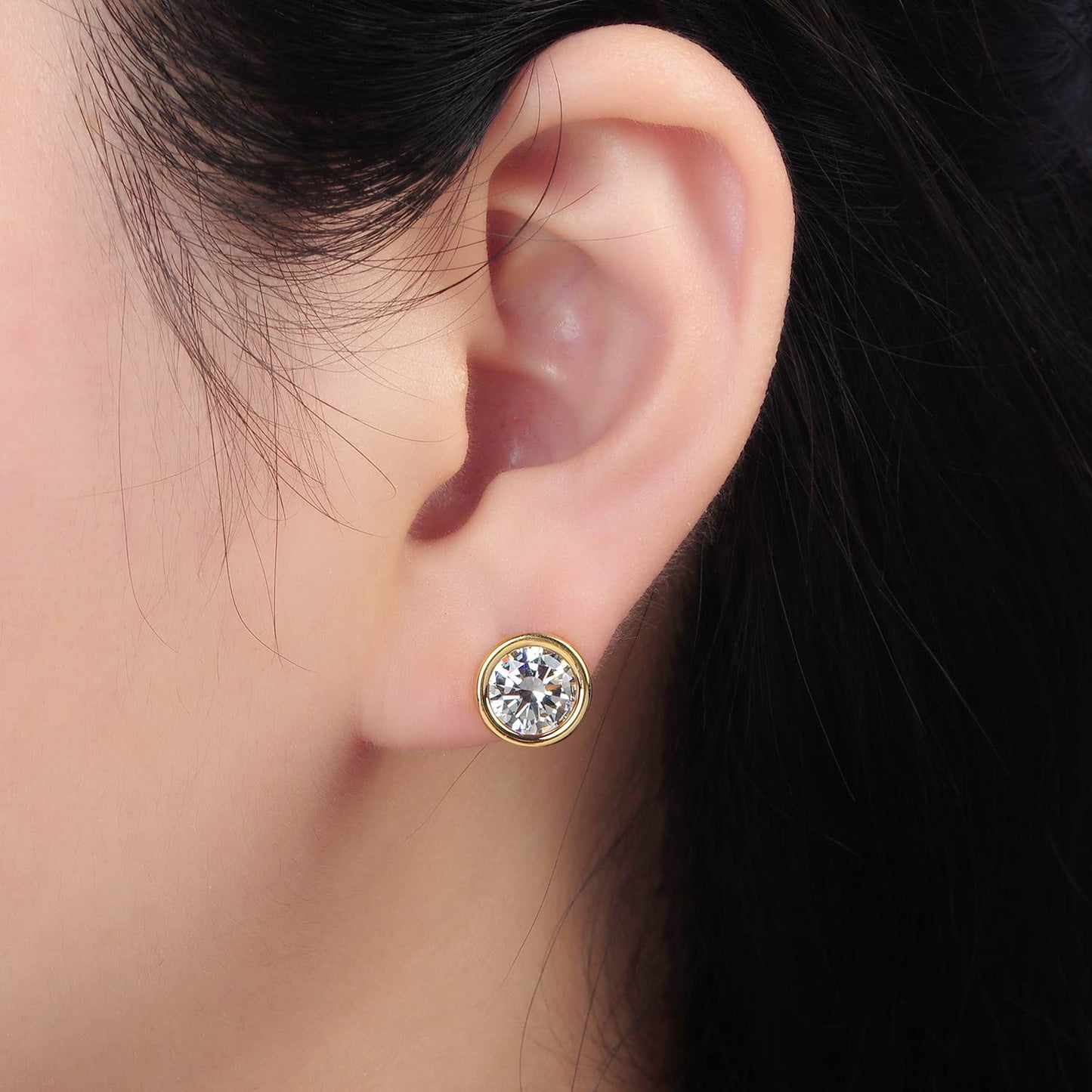 Aim Eternal - 24K Gold Filled 10mm Round CZ Bezel Stud Earring | P-538