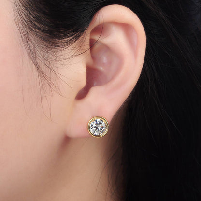 Aim Eternal - 24K Gold Filled 10mm Round CZ Bezel Stud Earring | P-538