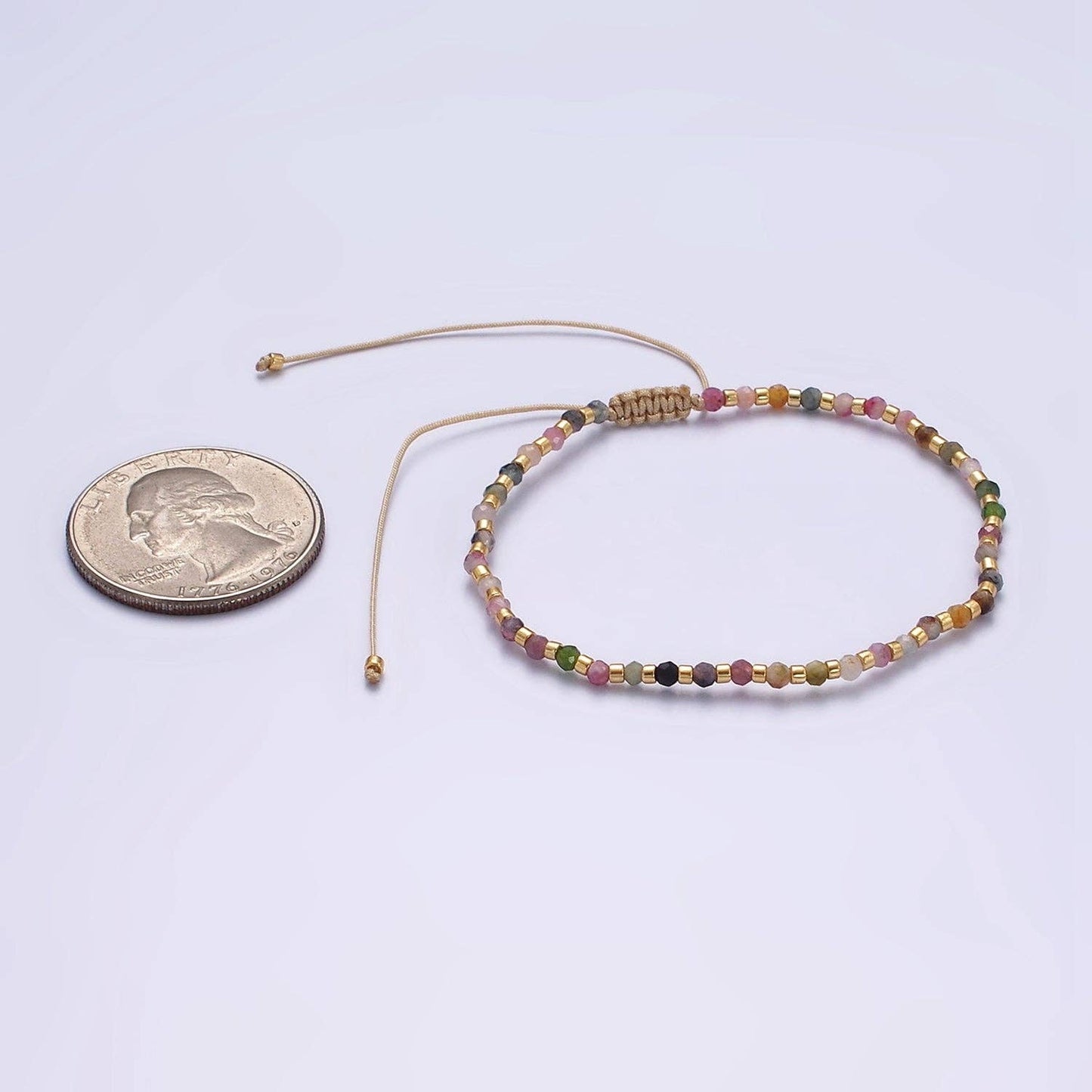 Aim Eternal - 14K Gold Filled Tourmaline Multifaceted Cream Rope Adjustabl