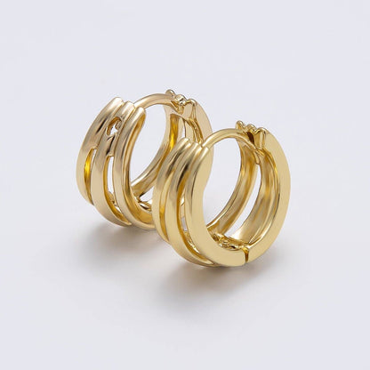Aim Eternal - 14K Gold Filled 14mm Minimalist Triple Band Cartilage Huggie Earrings | Earrings-00276