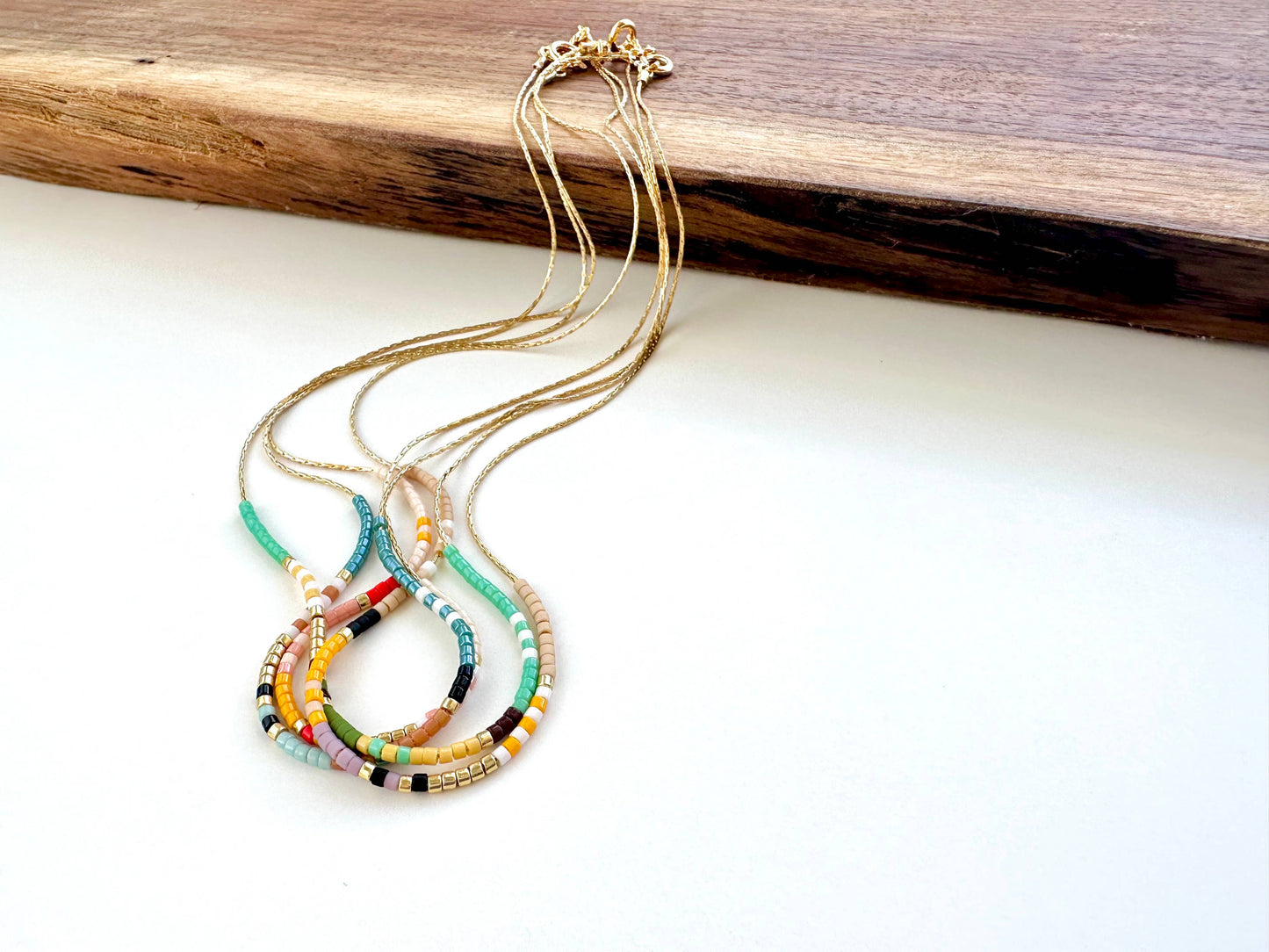 Ocean Breakup - Thin Beaded Necklace - Color Mix Collection