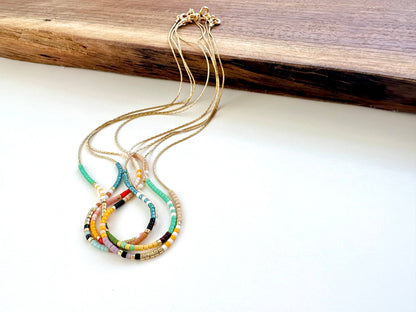 Ocean Breakup - Thin Beaded Necklace - Color Mix Collection