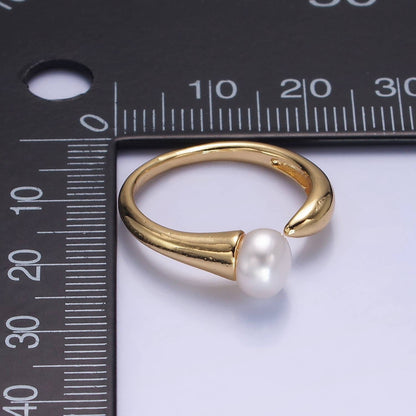 Aim Eternal - 14K Gold Filled Shell Pearl Solitaire Wrap Open Ring | O1317