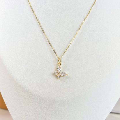 Melange Blanc - N025 gold crystal butterfly charm pendant necklace