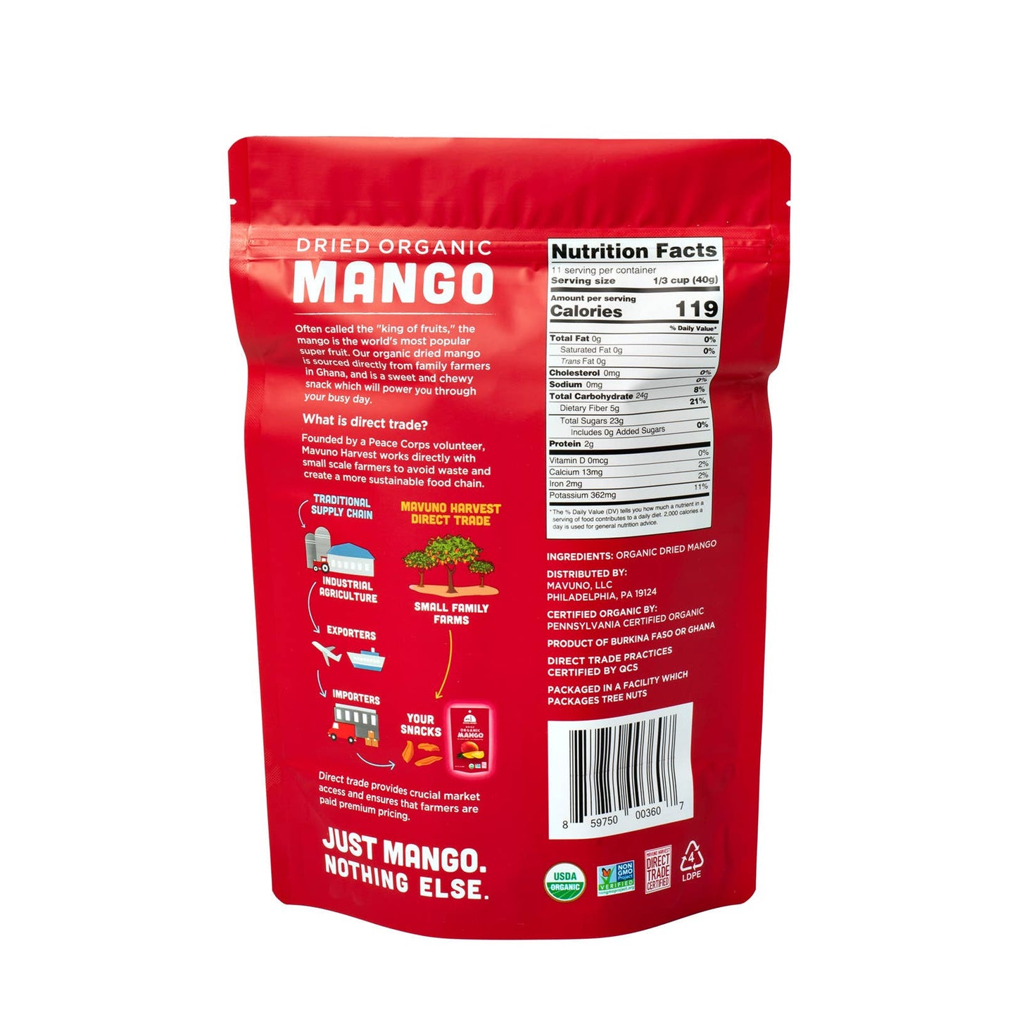 Mavuno Harvest Organics - Organic Dried Mango, 6-pack case