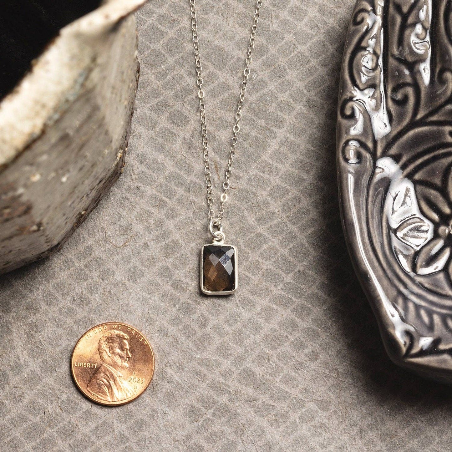 Soul & Little Rose - Smoky Quartz Pillow Shape 925 Sterling Silver Pendant Necklace