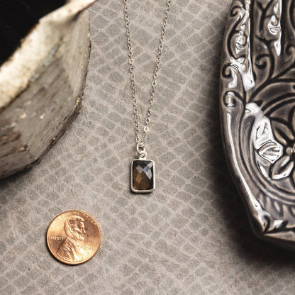Soul & Little Rose - Smoky Quartz Pillow Shape 925 Sterling Silver Pendant Necklace