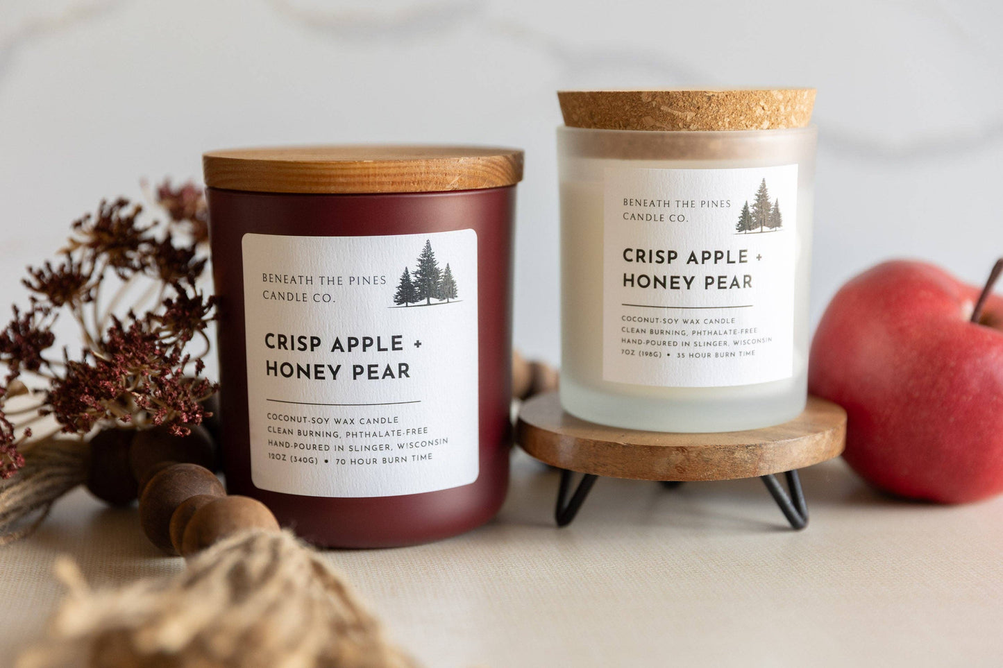 Beneath The Pines Candle Co. - Crisp Apple + Honey Pear: Coconut-Soy Candle