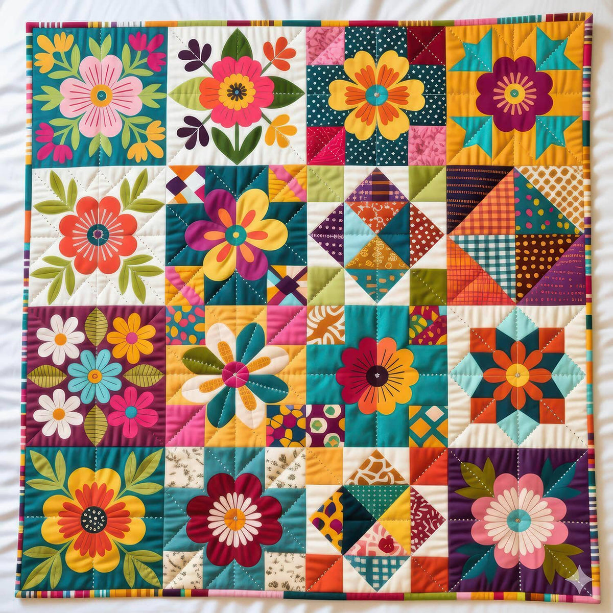 SunsOut - 1034 Quilted Flowers 500 pc Puzzle