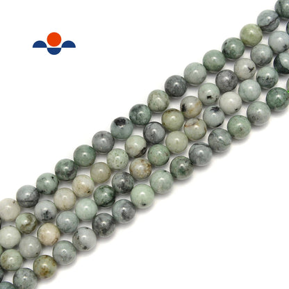 CRCBEADS - Natural Green Spotted Jade Smooth Round Beads Size 6mm 8mm 10mm 15.5" Strand
