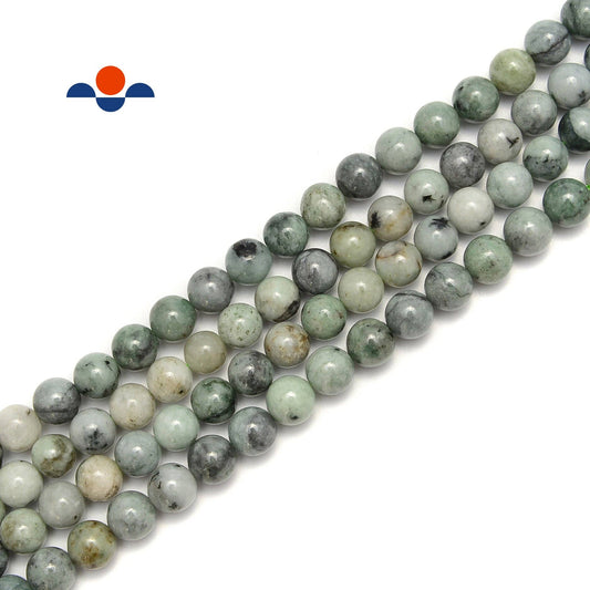 CRCBEADS - Natural Green Spotted Jade Smooth Round Beads Size 6mm 8mm 10mm 15.5" Strand