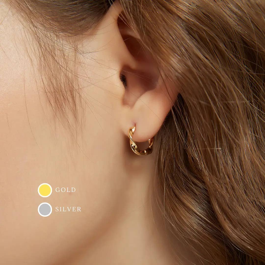 Melange Blanc - Ariel twisted huggie hoop earrings, twist hoop earrings