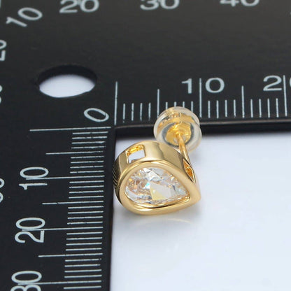 Aim Eternal - 24K Gold Filled 10mm Clear CZ Teardrop Bezel Stud Earrings | P540