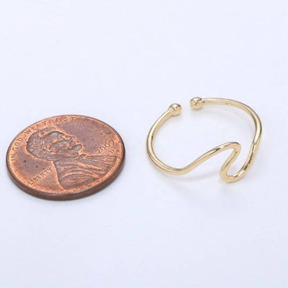 Aim Eternal - Minimalist Ring Gold Open Ring Wave Curvy Ring, Thin Ring Gold Ring Dainty Stackable Ring Adjustable Ring.R-084