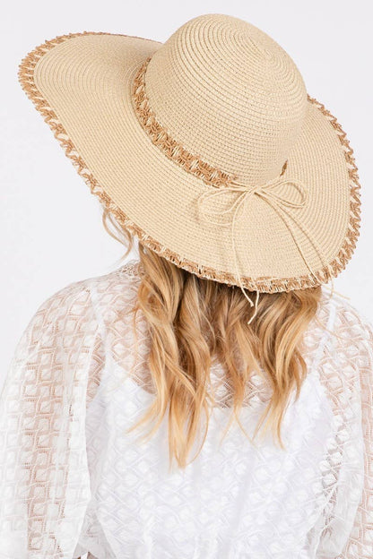 Collections by Fame Accessories - Edge Band Woven Detail Wide Sun Hat