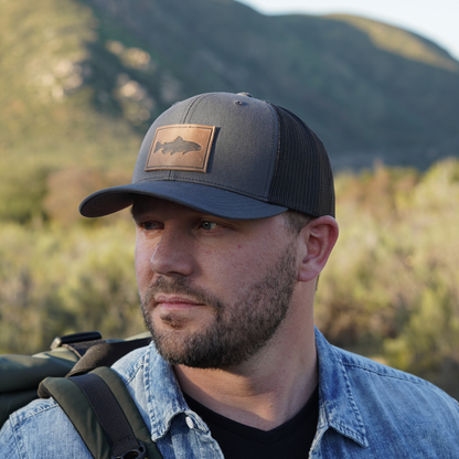 Range Leather Co. - Trout Hat - Leather Patch Trucker Cap