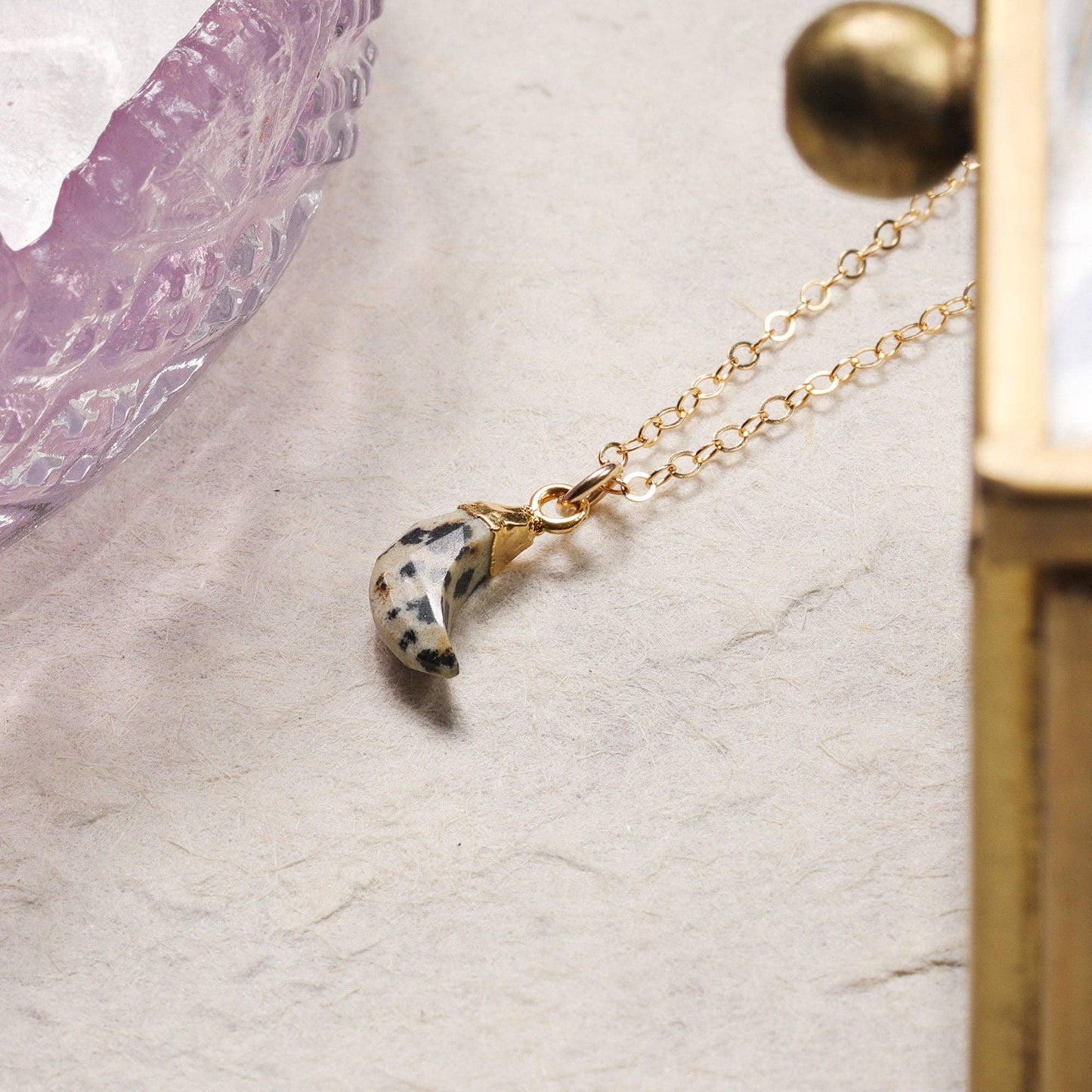 Soul & Little Rose - Dalmatian Jasper Moon Shape Gold Necklace